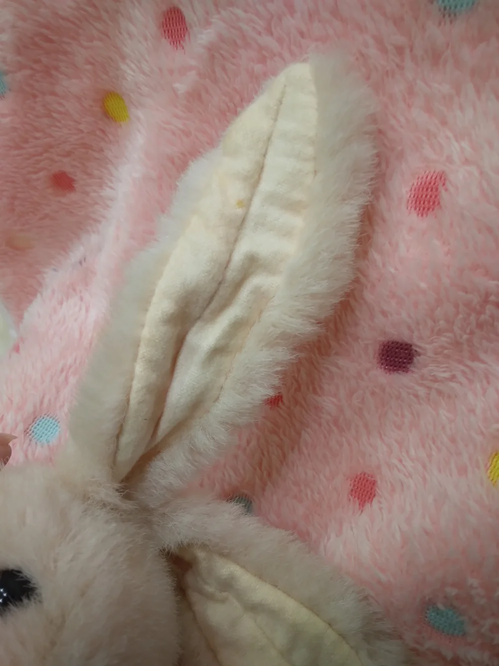 Vintage Plush Bunny in Cream with Pink Ribbon For Crafting and Decor